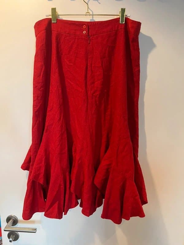 New Look New Look red bias asymmetric handkerchief fairy hem ruffle frill linen midi skirt