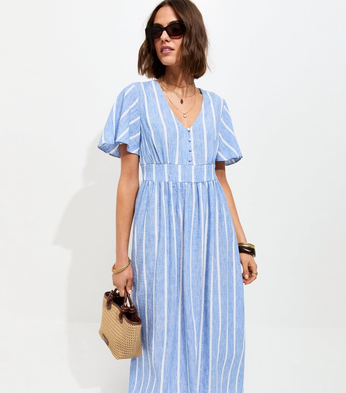 New Look Women's Blue Stripe Woven Midi Dress New Look