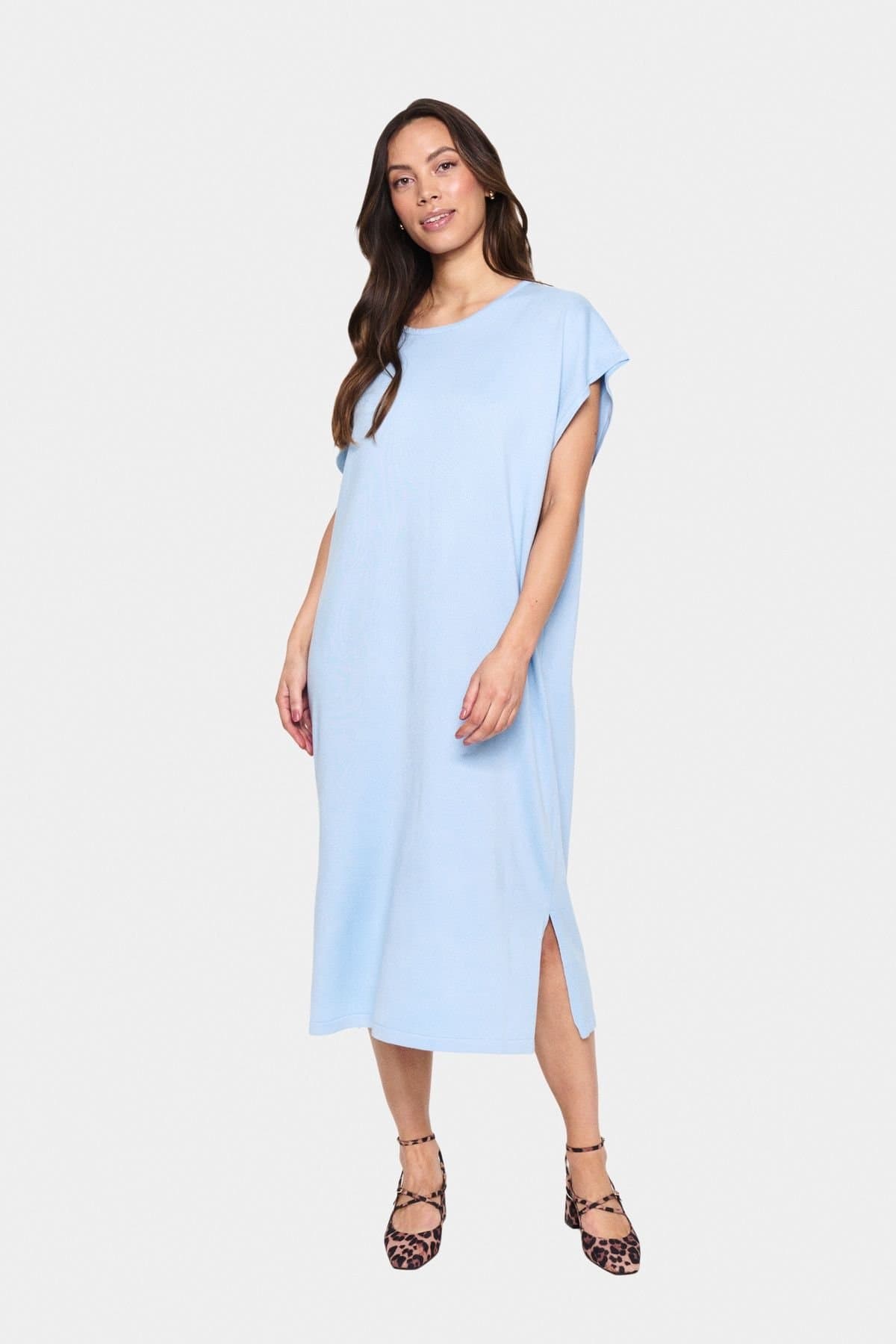 Saint Tropez Saint Tropez Women's MilaSZ Round Neck Short Sleeve Dress in Baby Blue
