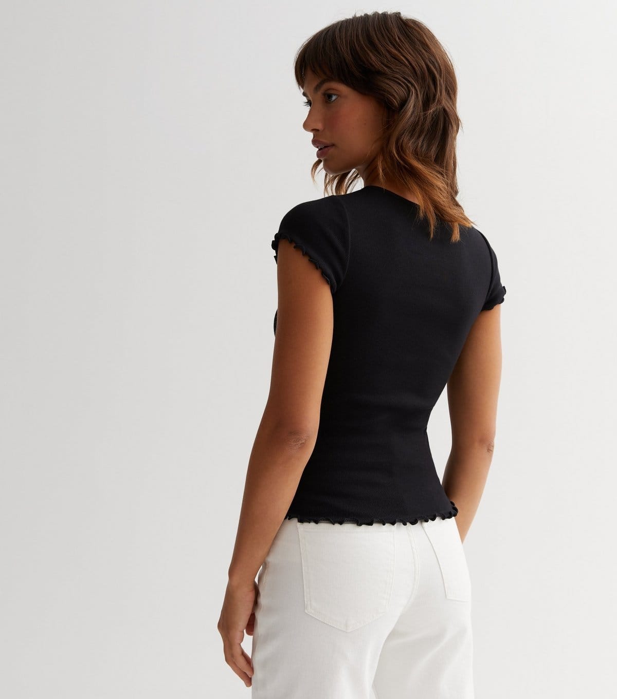 New Look Women's Black Ribbed Frill T-Shirt New Look - 4