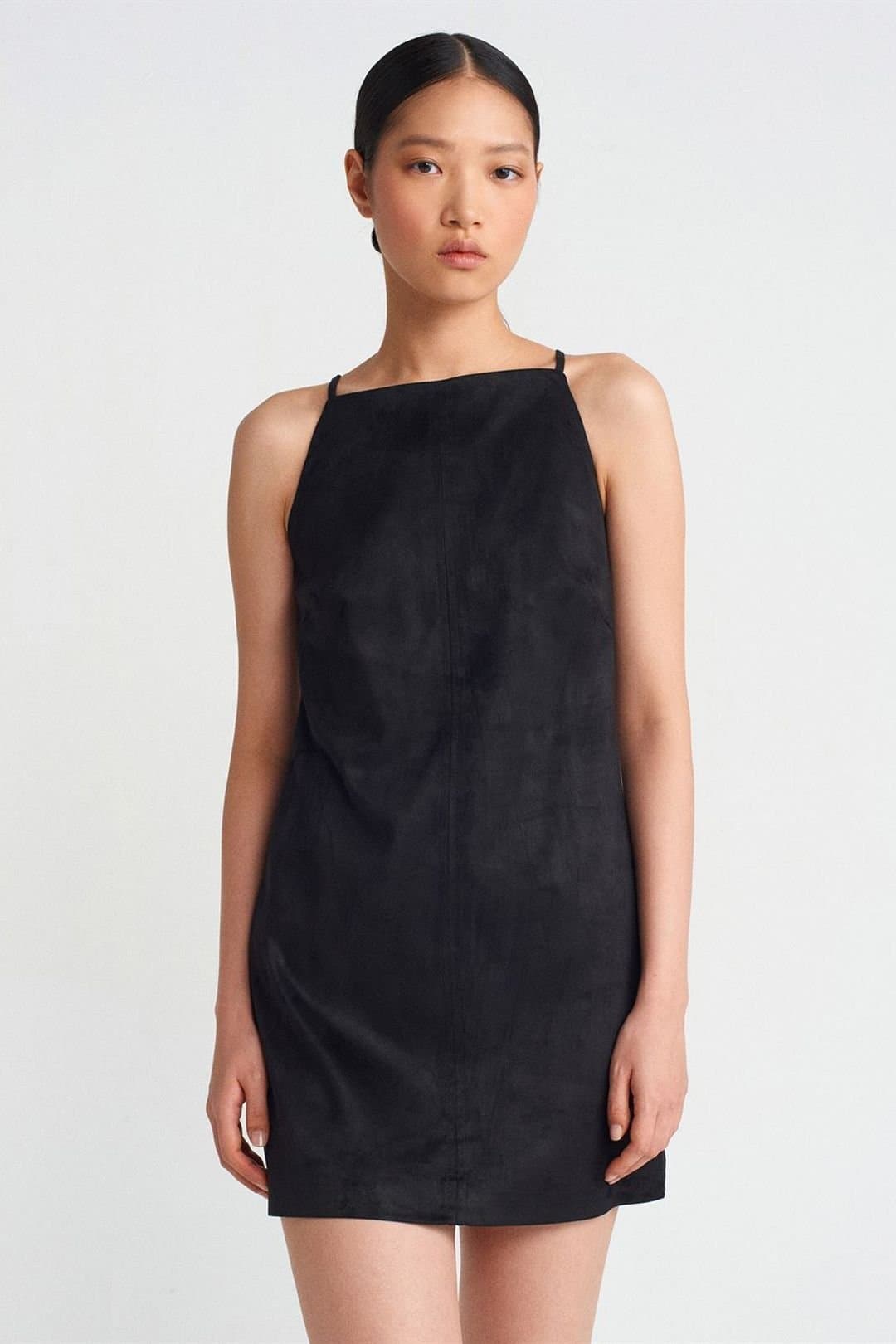 Dilvin Dilvin Women's Sleeveless Mini Dress With Zipper in Black
