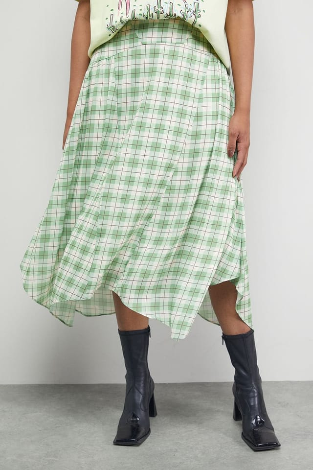 Warehouse Warehouse Women's Tony Check Chiffon Asymmetric Midi Skirt in Green - 3