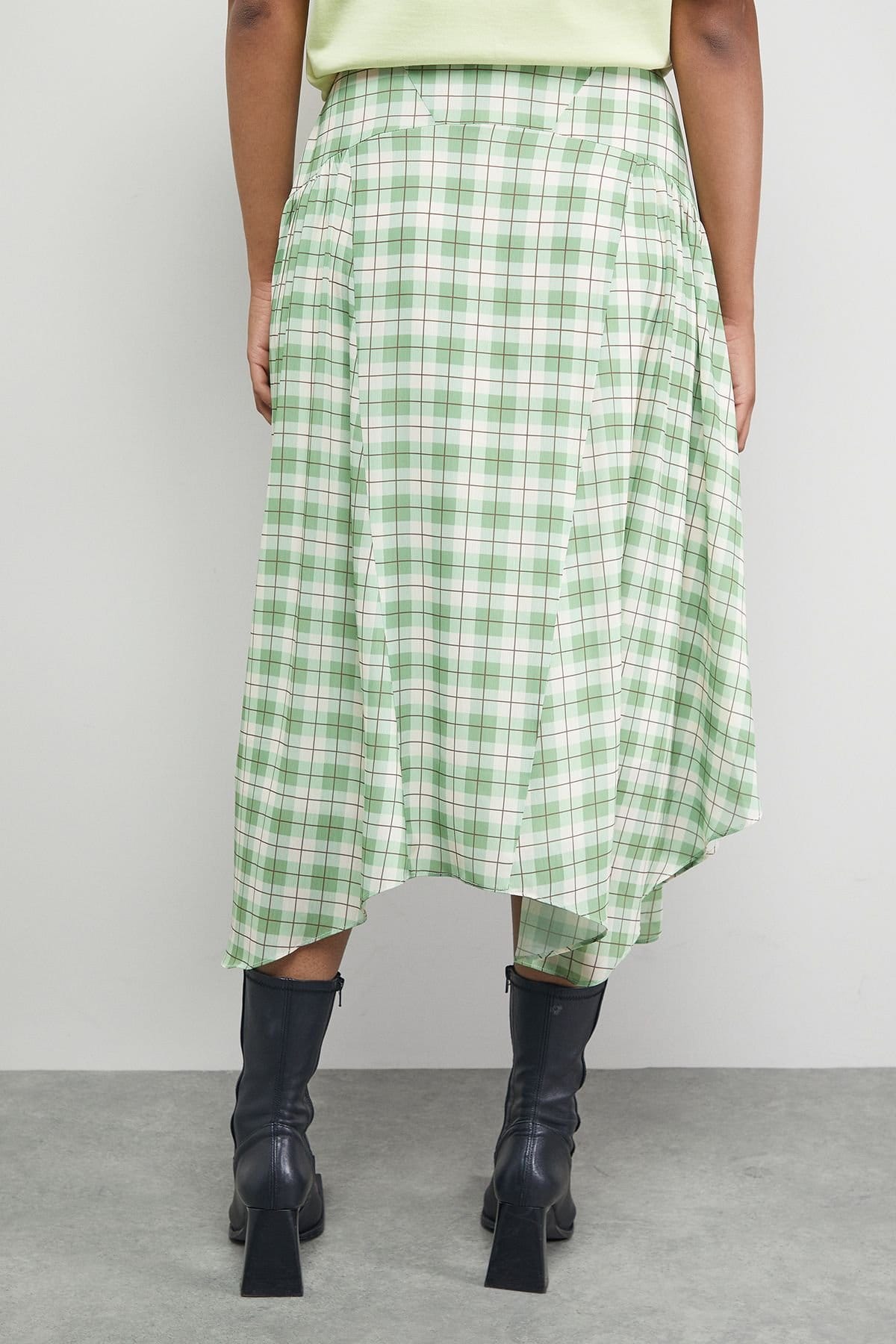 Warehouse Warehouse Women's Tony Check Chiffon Asymmetric Midi Skirt in Green - 4