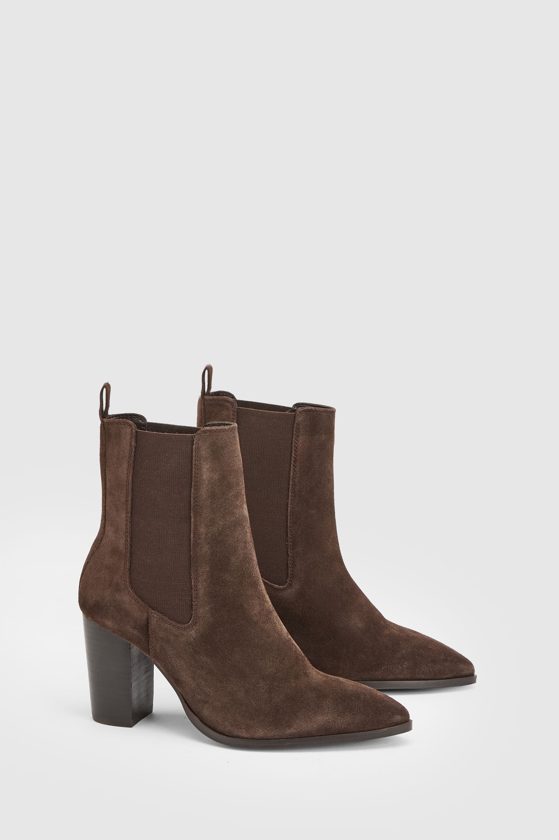 Oasis Oasis Women's Moss Suede Chelsea High Block Heel Ankle Boots in Brown