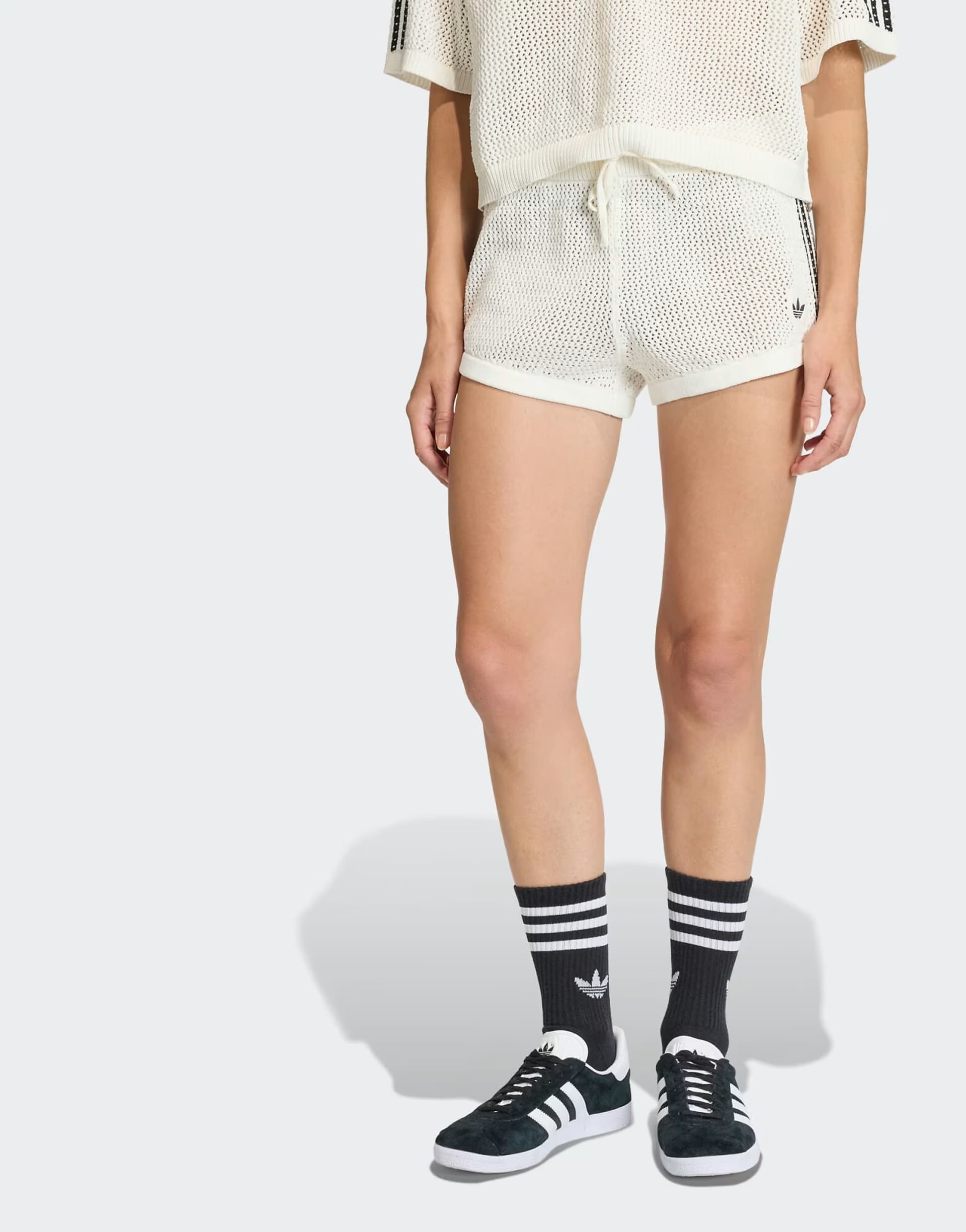ASOS adidas Originals Knitted crochet shorts in off white