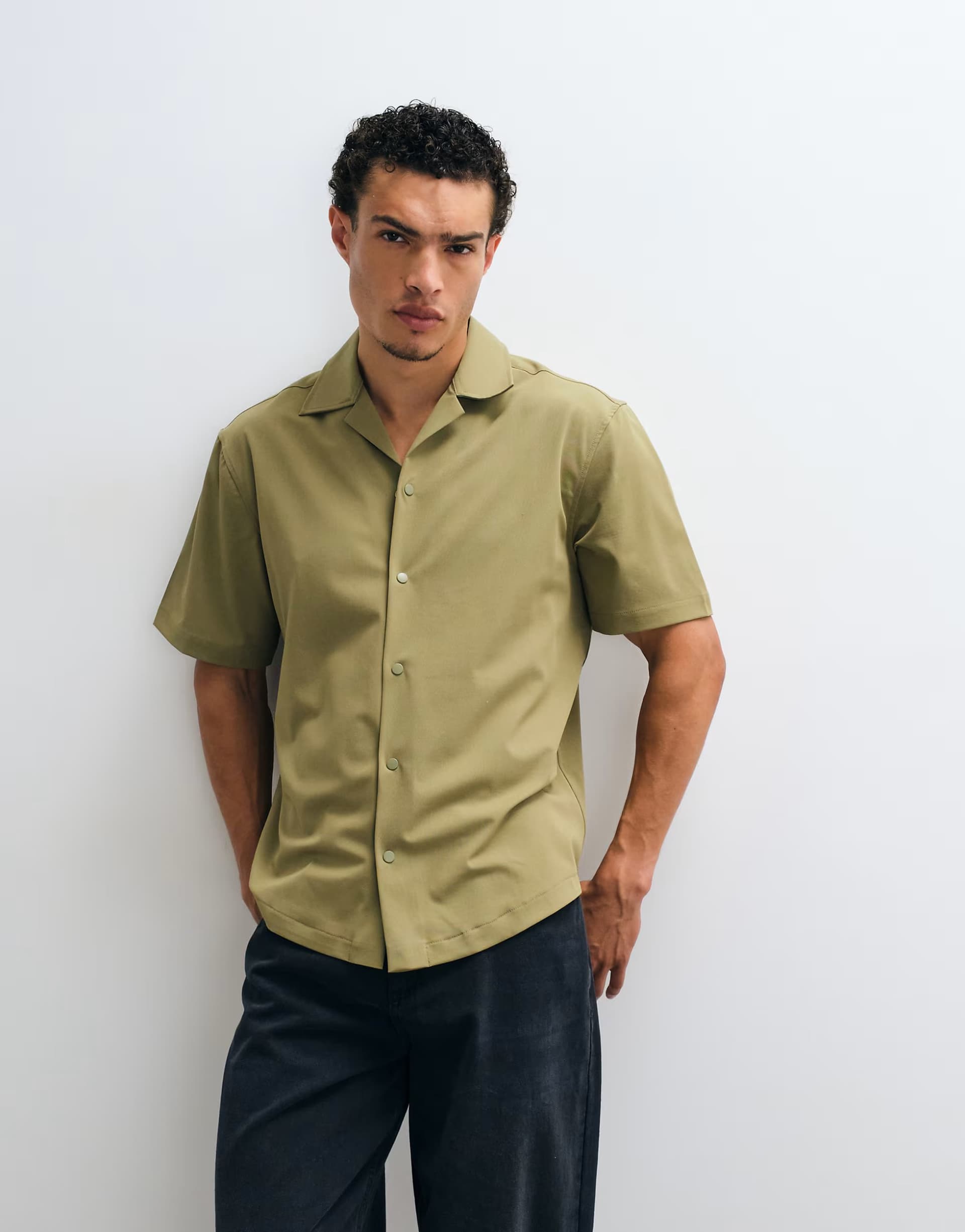 ASOS ASOS DESIGN relaxed revere shirt with poppers in stone