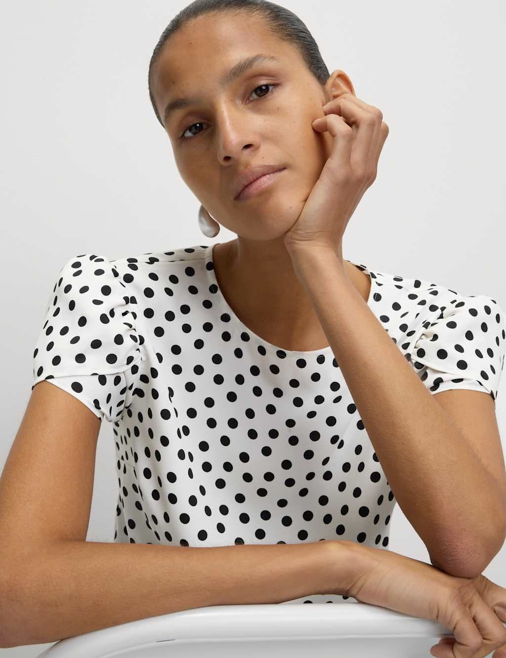 Marks & Spencer M&S Printed Puff Sleeve Top Ivory Mix