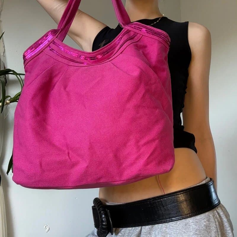 New Look Old label 00s hot pink sequin embellished large Y2K shoulder bag