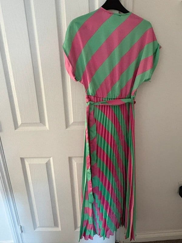 New Look Pink & Green Silk Striped Dress