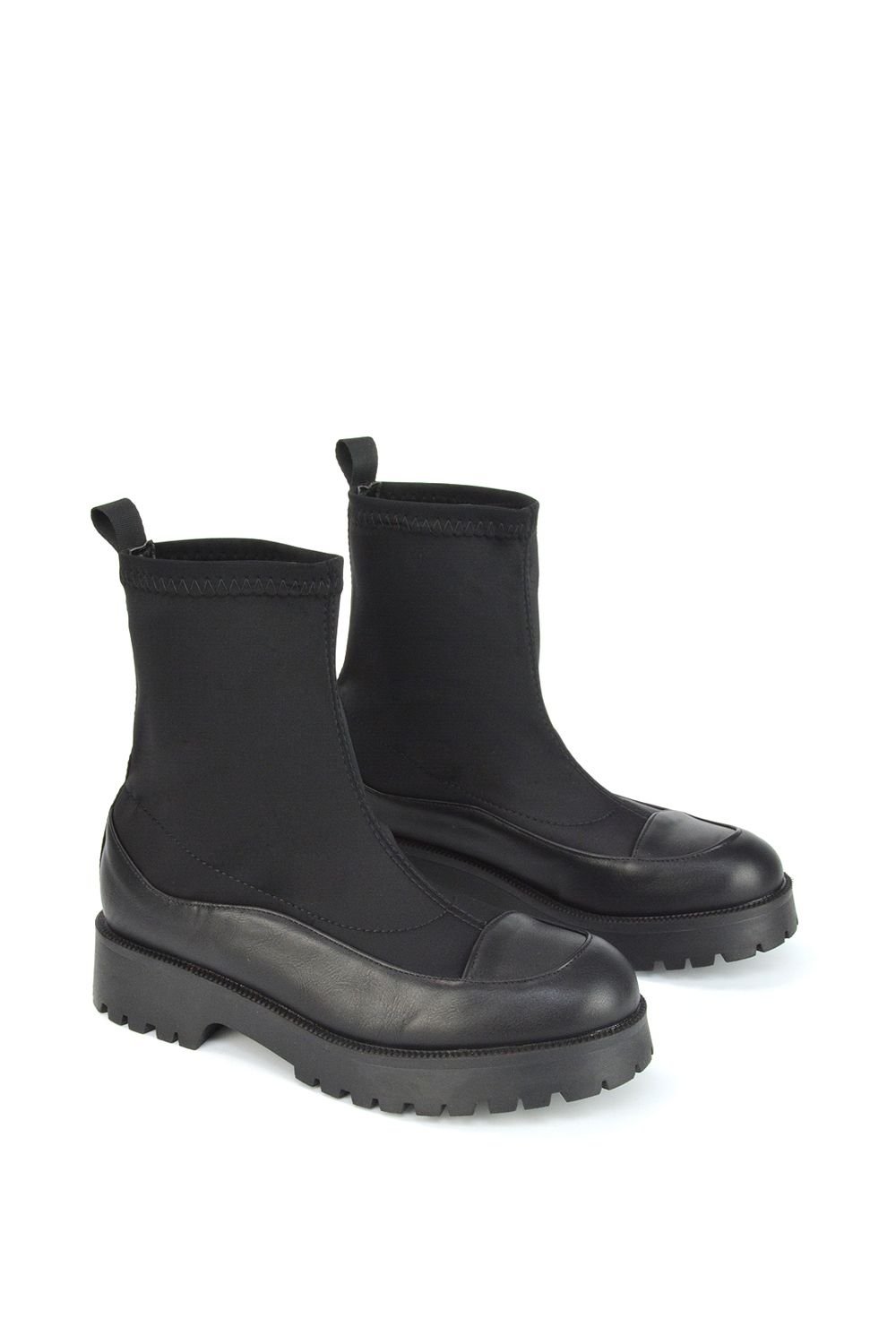 XY London XY London Women's 'Kerry' Sock Ankle Boots Flat Biker Booties in Black - 4