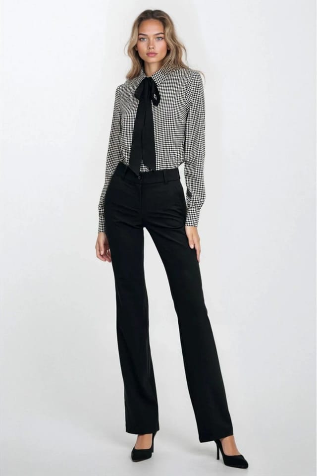 Love Lace Love Lace Women's Work Bow Long Sleeve Shirt Tailored Print in Black - 2