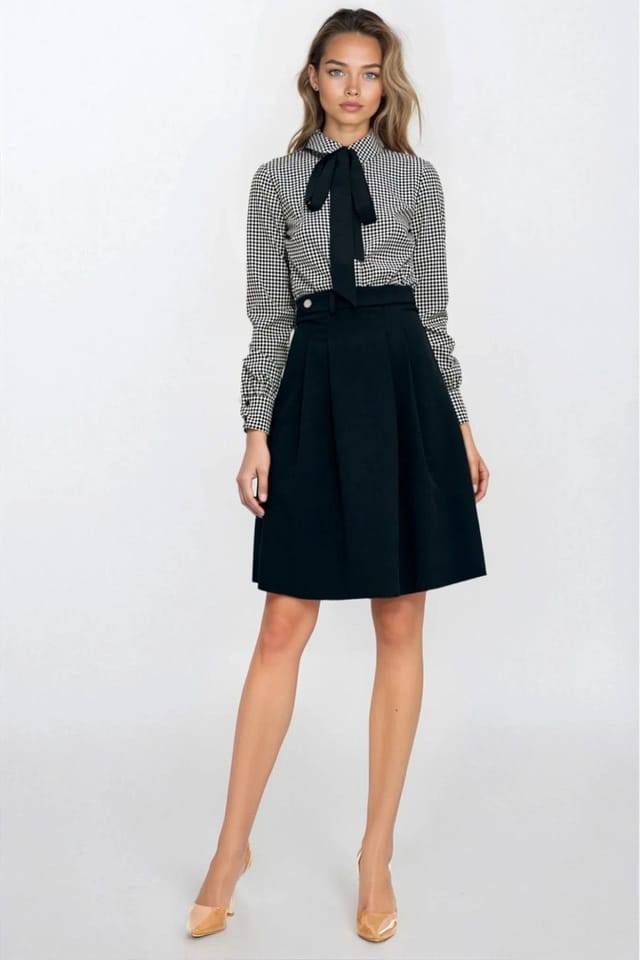 Love Lace Love Lace Women's Work Bow Long Sleeve Shirt Tailored Print in Black - 3