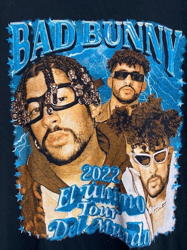 No Label Bad Bunny 2022 Tour T Shirt Black Graphic Tee Oversized XL