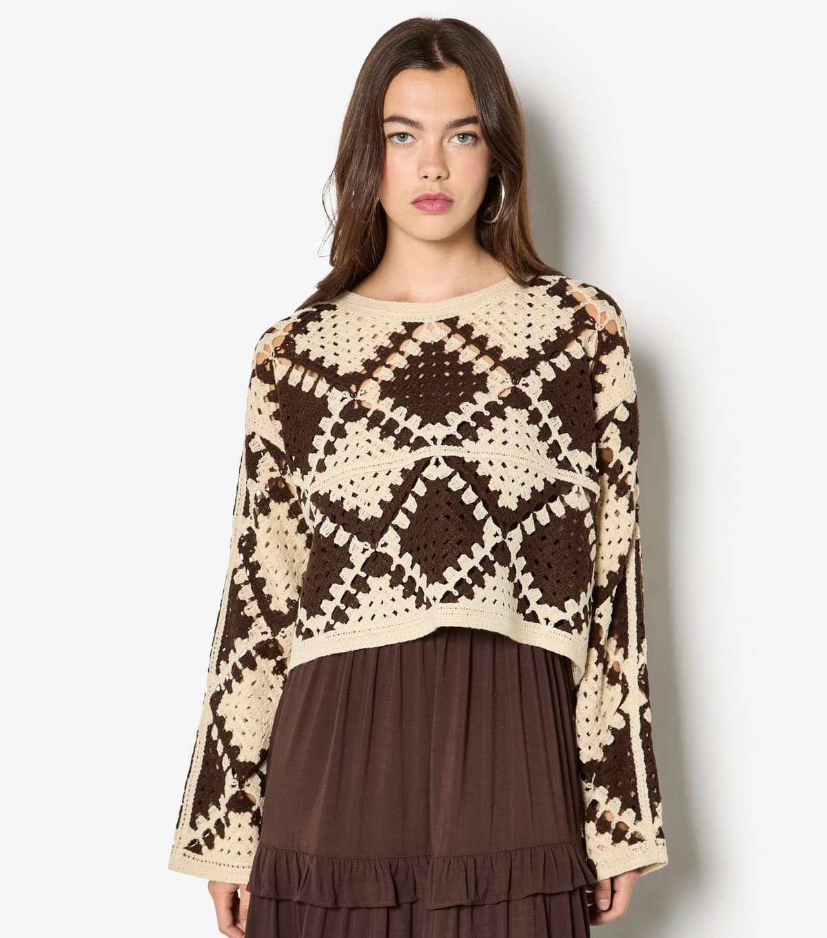 Apricot Women's Stone Diamond Crochet Knit Jumper Apricot New Look