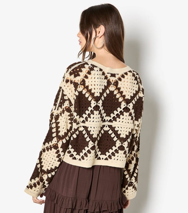 Apricot Women's Stone Diamond Crochet Knit Jumper Apricot New Look - 3