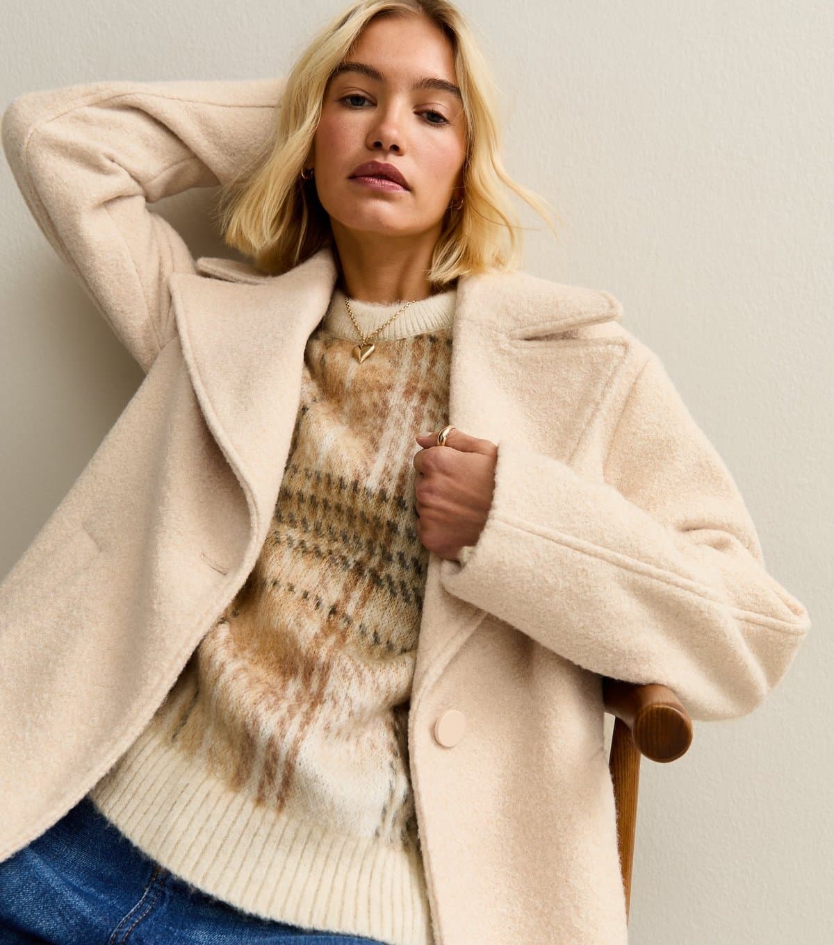 New Look Women's Cream Textured Single Breasted Coat New Look