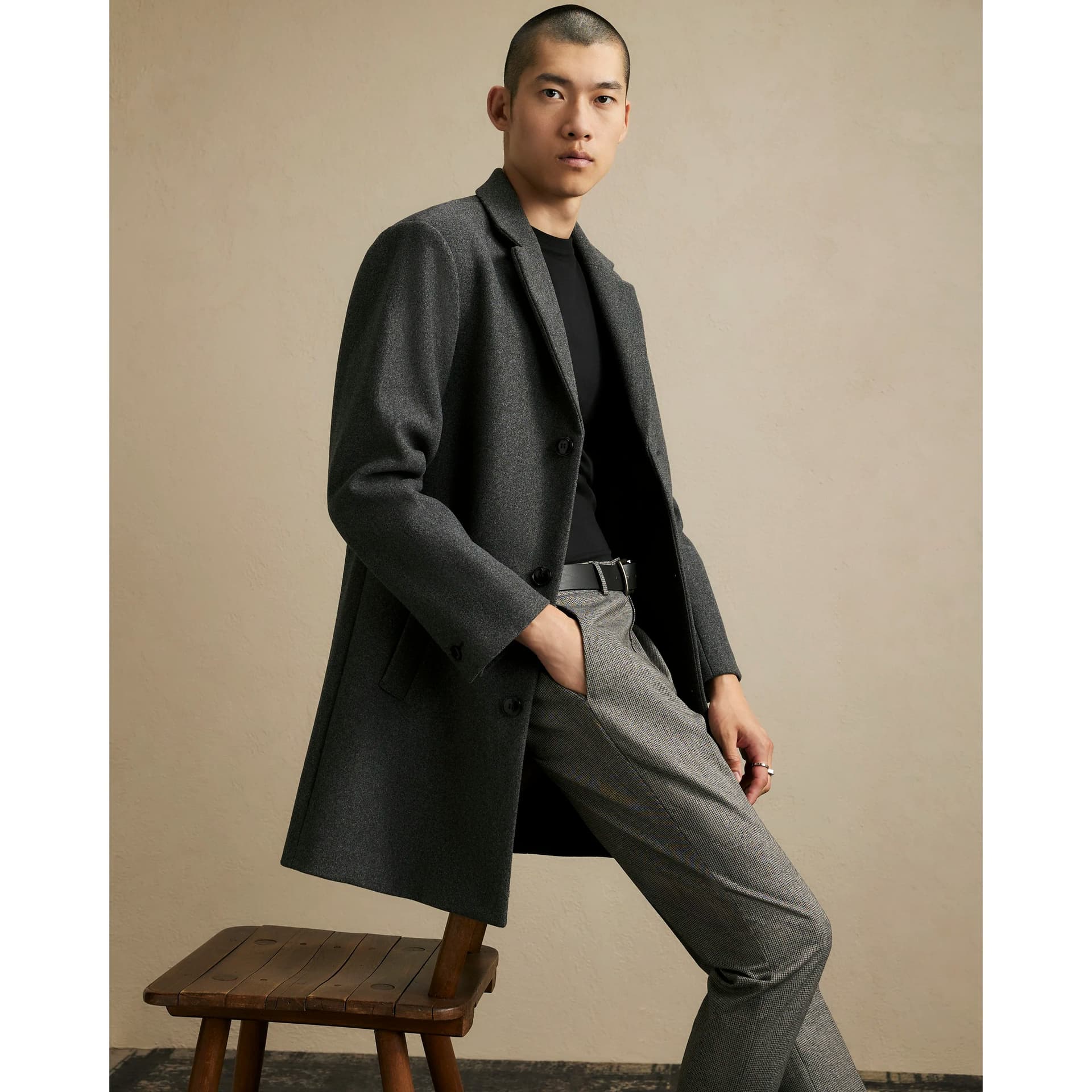 River Island Mens River Island Grey Single Breasted Overcoat