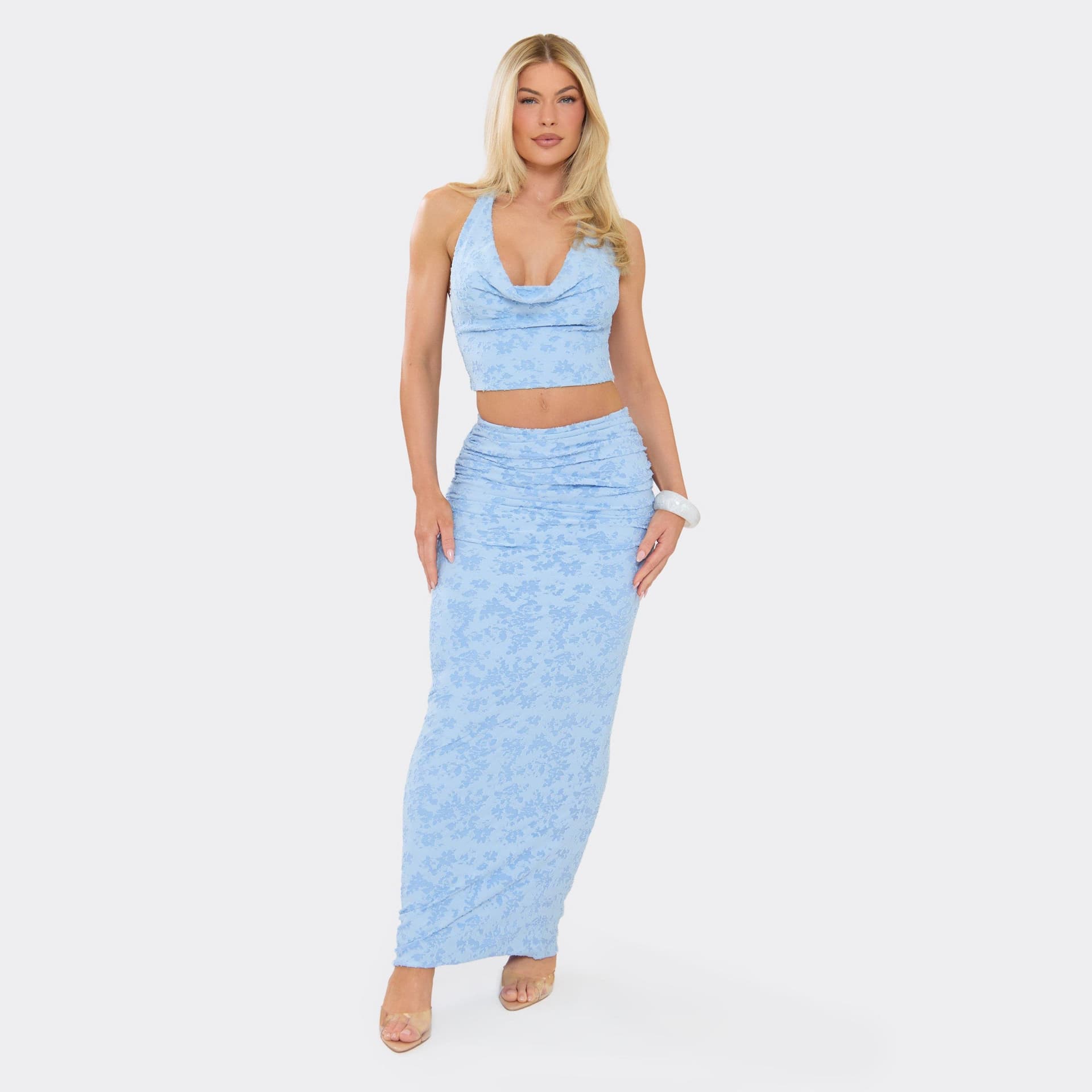 EGO Mid Rise Maxi Skirt In Blue Burnout, Women's Size UK 6