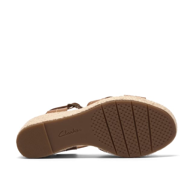 Clarks Clarks Women's Sabina Strap Tan Leather Wedge Sandals in Brown - 3