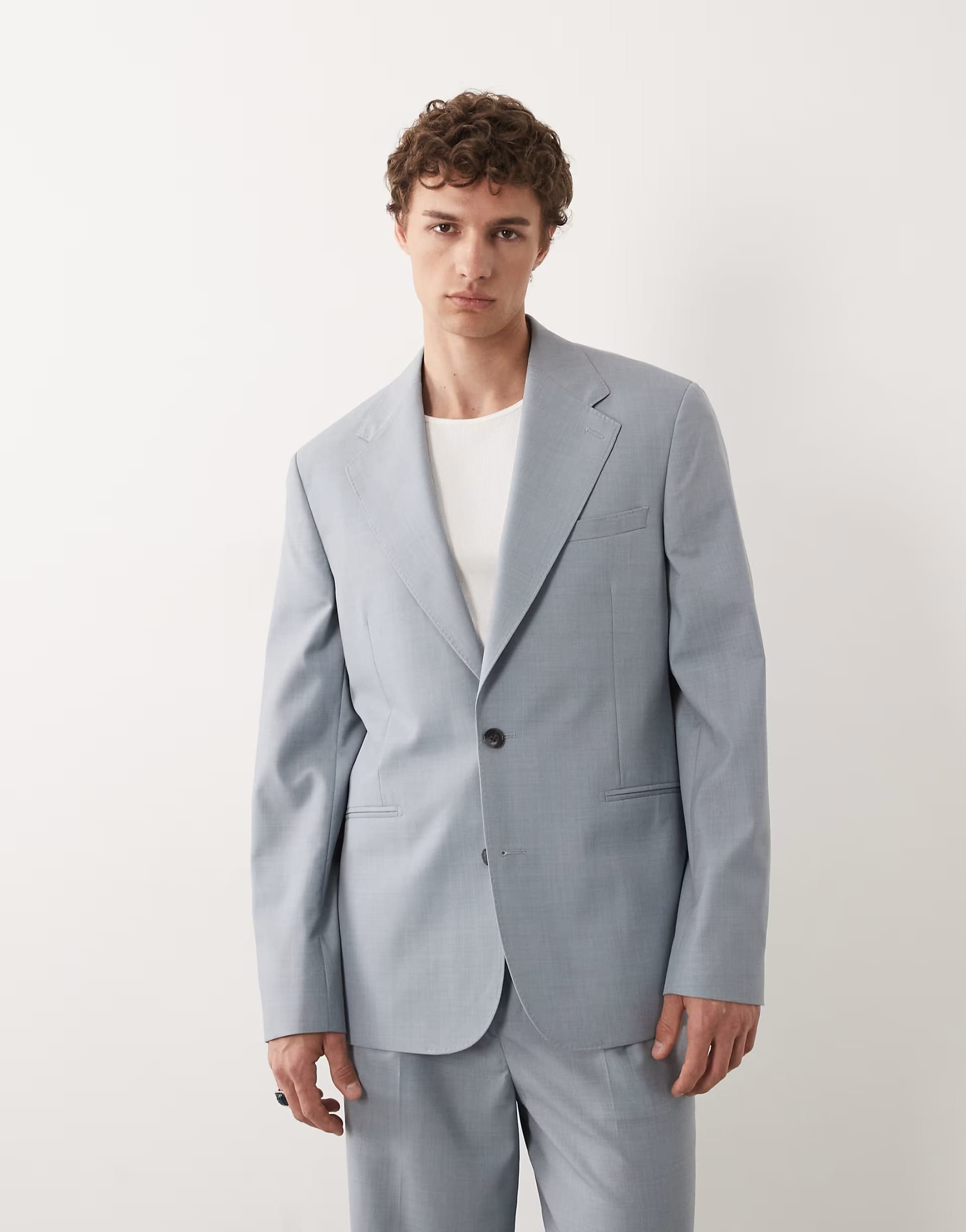 ASOS DESIGN Light Blue Linen & Wool Slim Suit Jacket