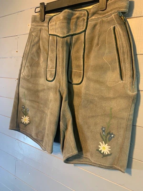Vintage Dressing Vintage Scandinavian Suede Lederhosen Shorts Size 8 Folk Style