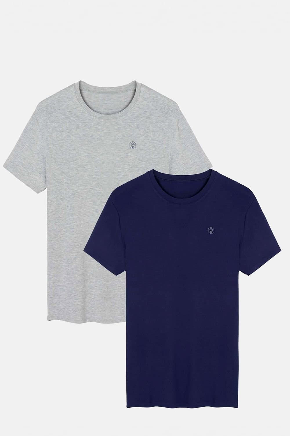 British Boxers British Boxers Men's Two Pack "Grey Marl & Navy" Bamboo T-Shirts in Light Grey
