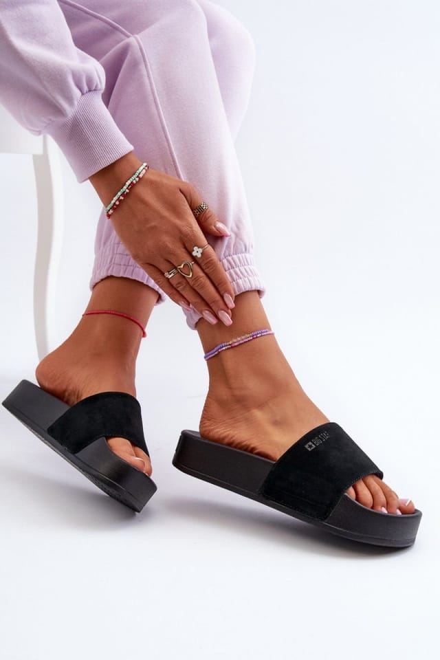 Love Lace Love Lace Women's Big Star Suede Strap Platform Flip Flops for Comfort Summer in Black - 3