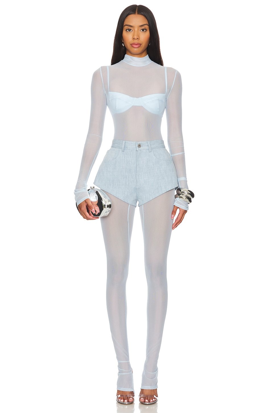 revolve Mesh Mock Neck Catsuit - 1