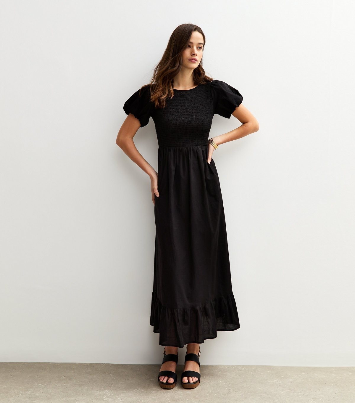 New Look Women's Black Puff Sleeve Tiered Hem Midi Dress New Look - 3