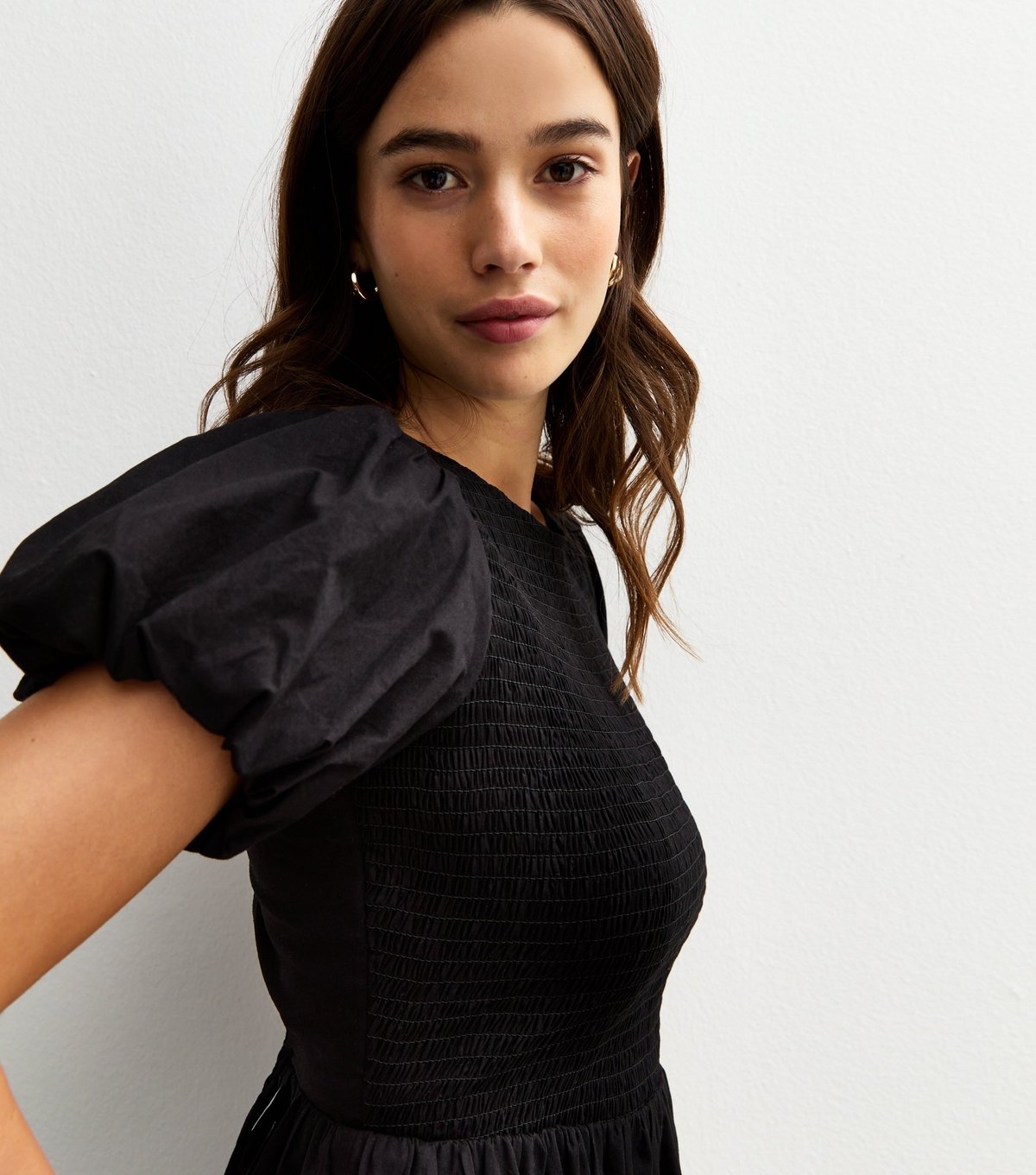 New Look Women's Black Puff Sleeve Tiered Hem Midi Dress New Look - 4