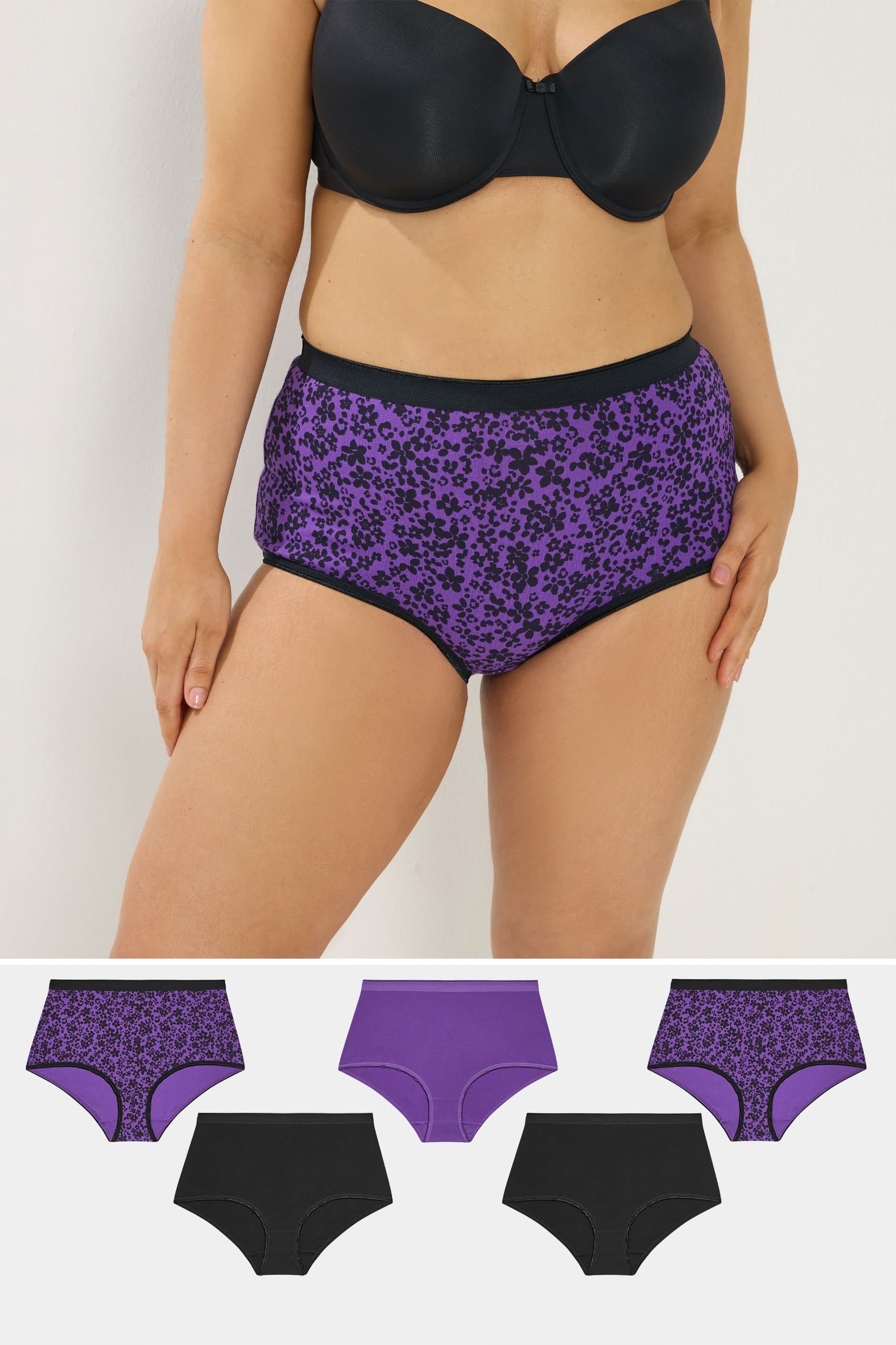Yours 5 Pack Plus Size Purple Ditsy Print Full Briefs