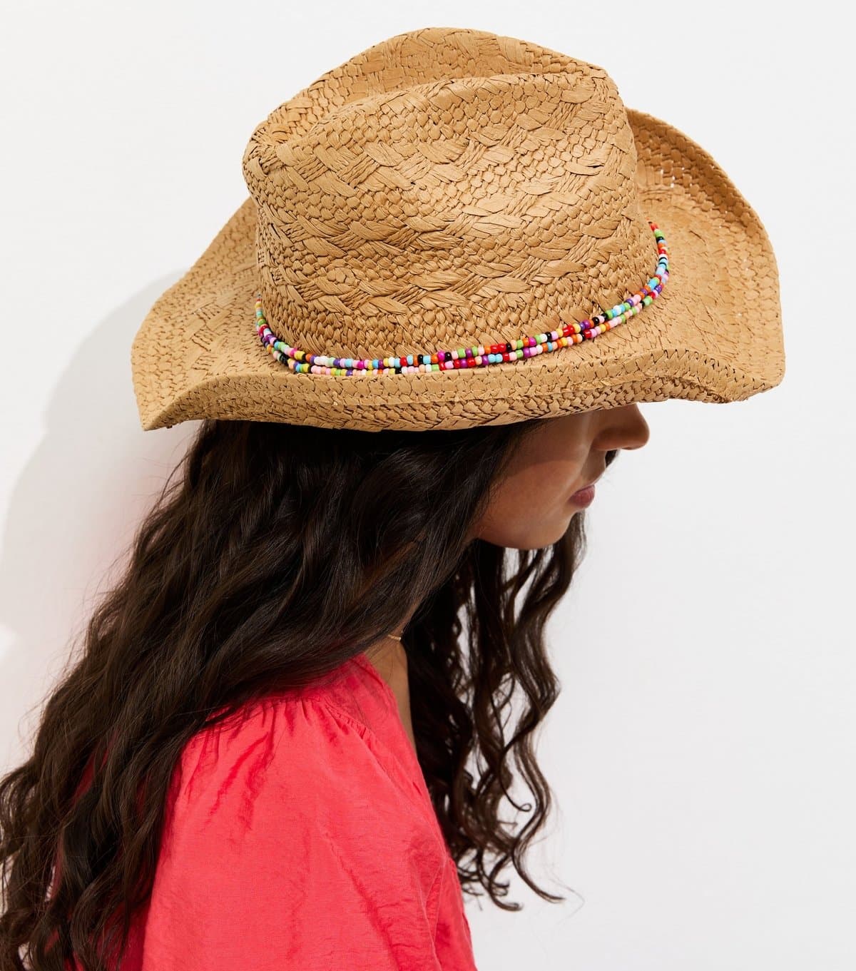 New Look New Look Tan Beaded Straw Western Hat