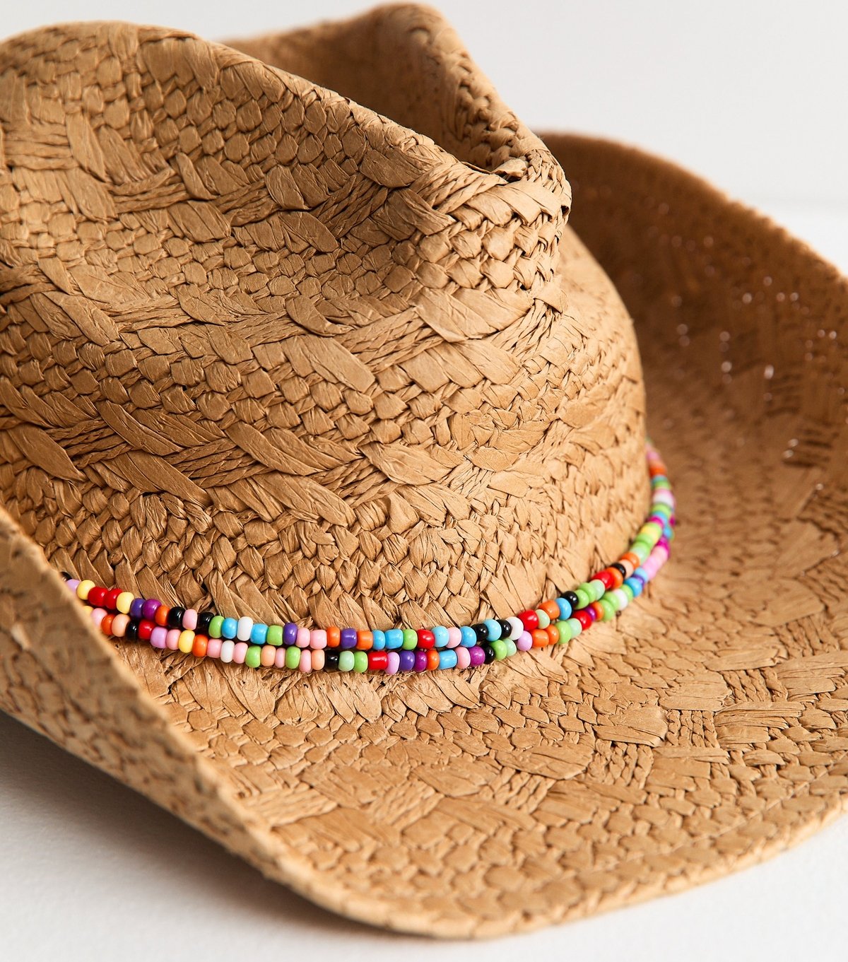New Look Tan Beaded Straw Western Hat New Look - 3