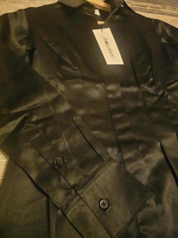 Corset Story Corset Story Black Satin Darted Waist Long Sleeve Short Shirt Dress Size 6 UK