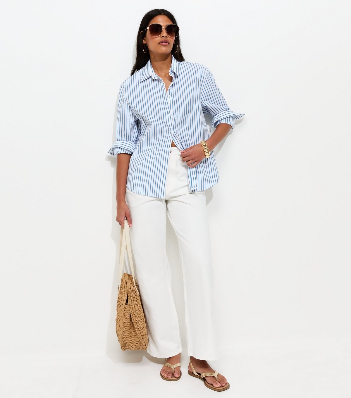 New Look Women's Blue Cotton Striped Oversized Shirt New Look - 2