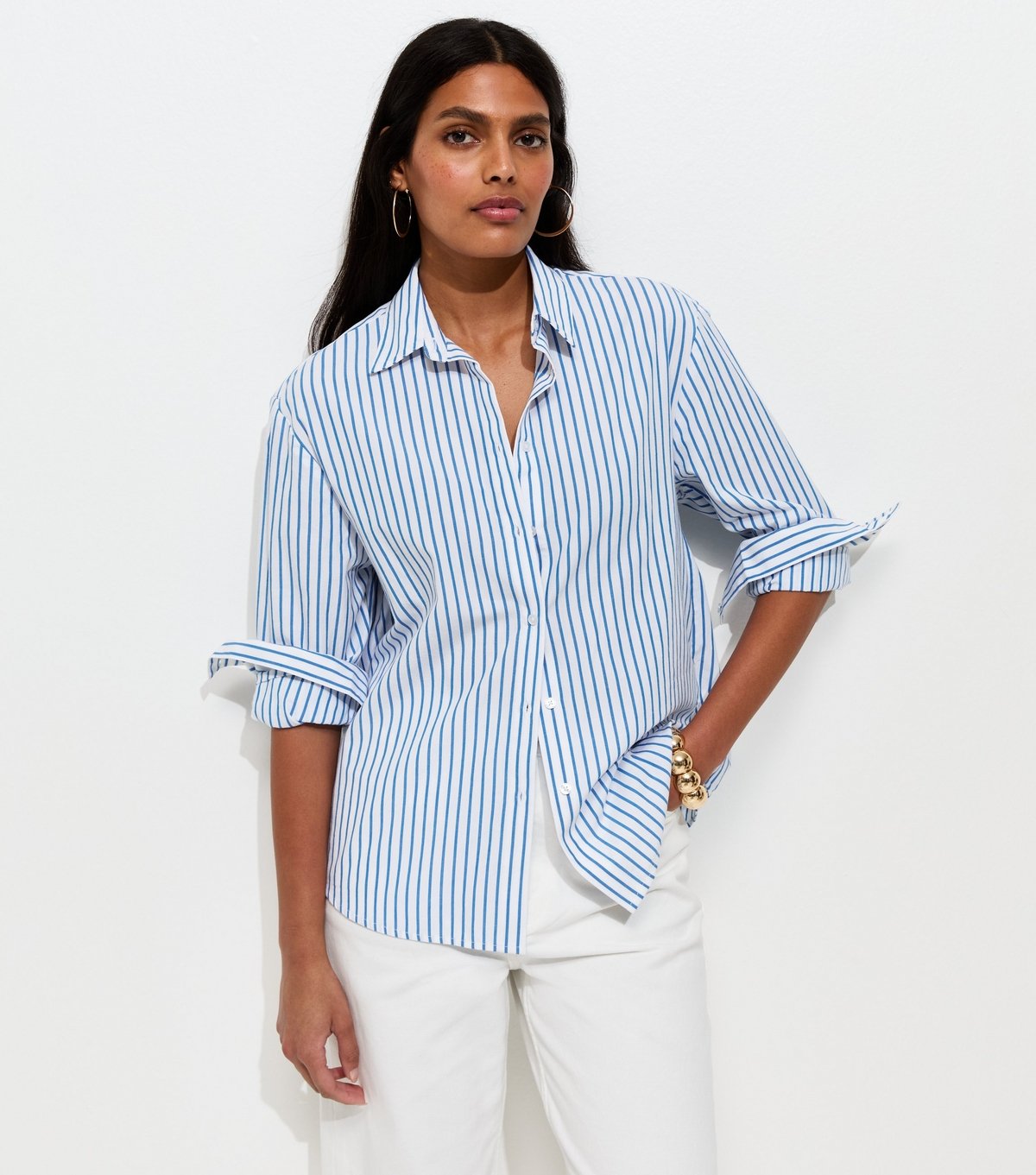 New Look Women's Blue Cotton Striped Oversized Shirt New Look - 3