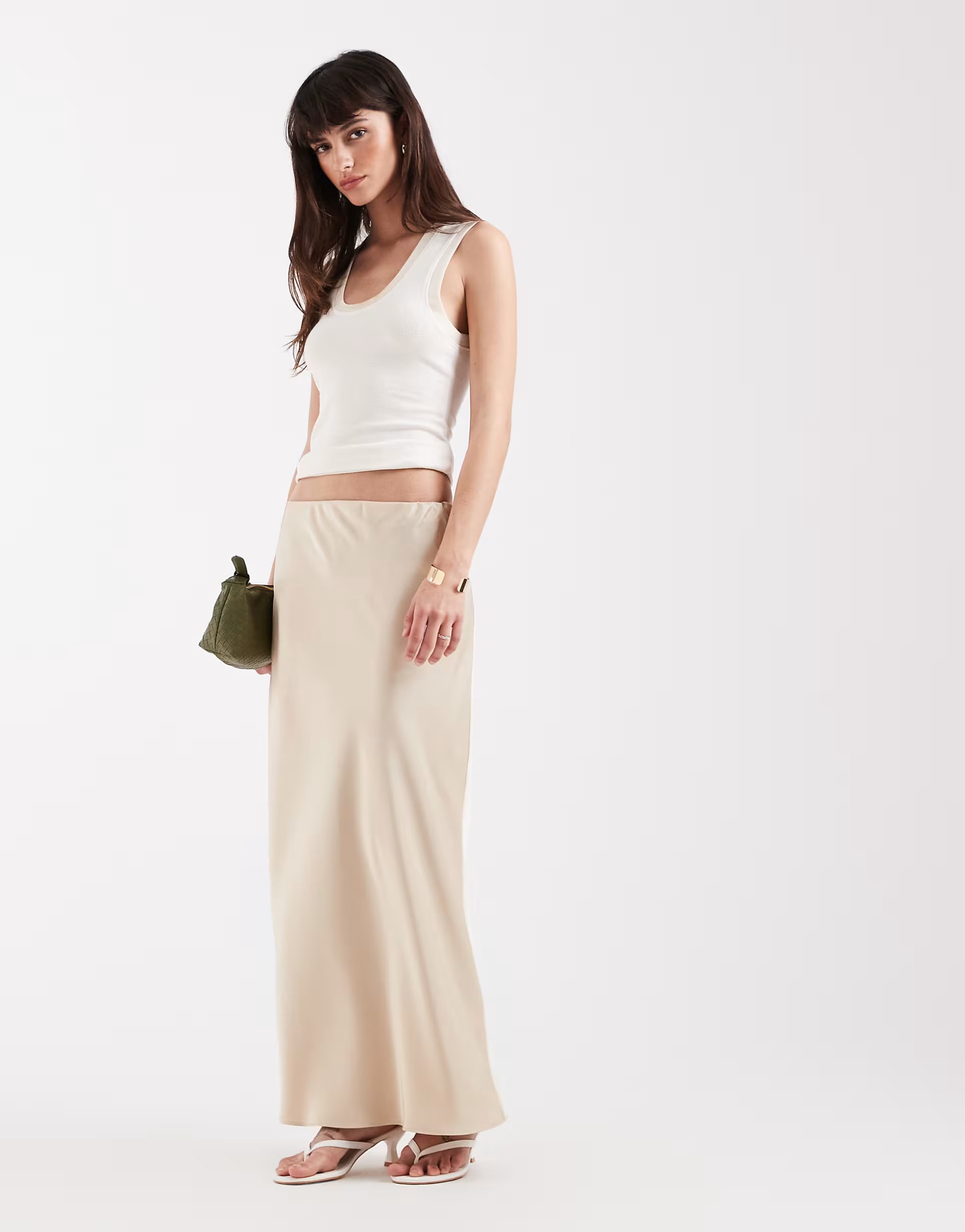 ASOS River Island satin maxi skirt in cream - 1