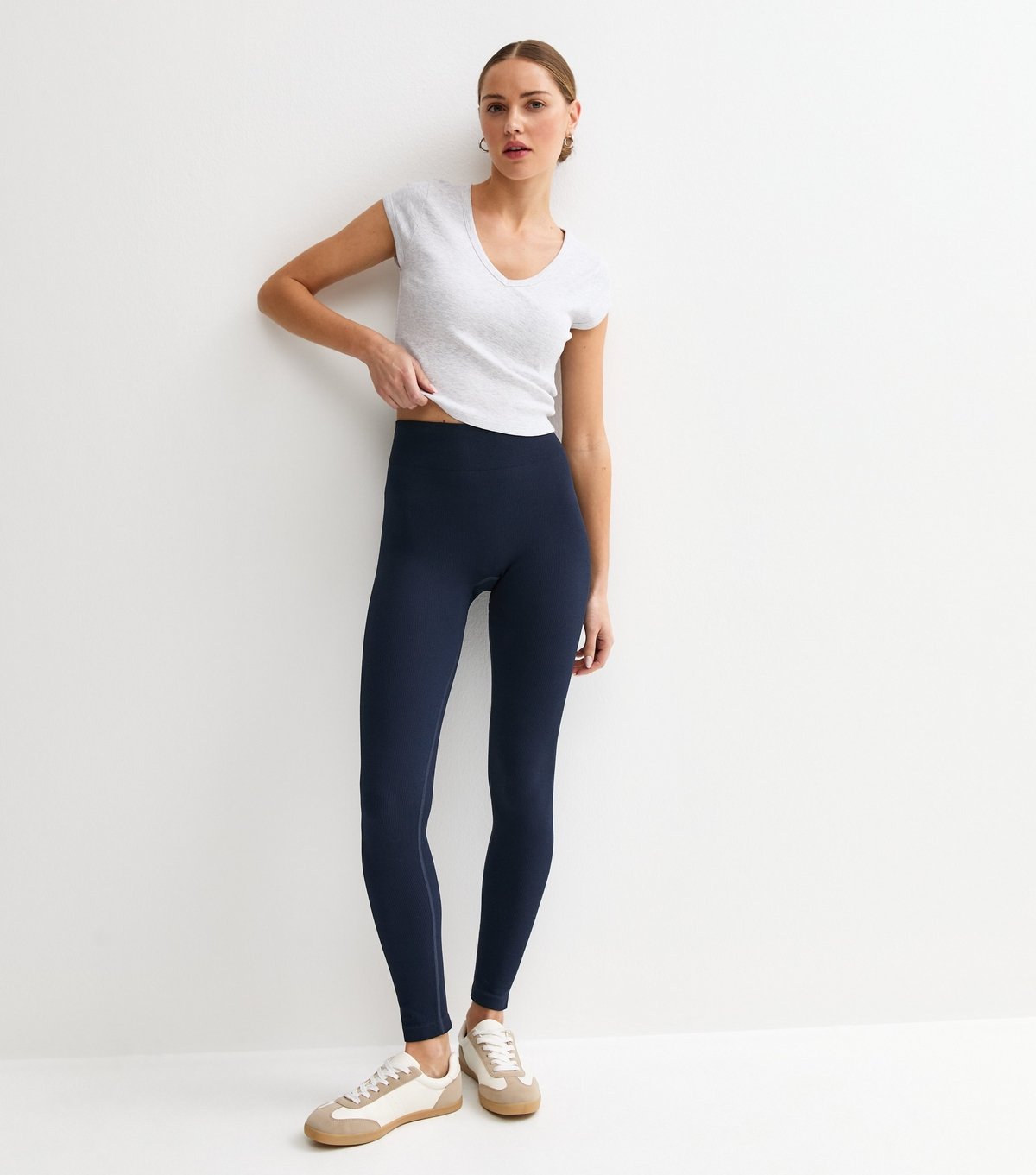 New Look Women's Navy Seamless Ribbed Jersey Leggings New Look - 3