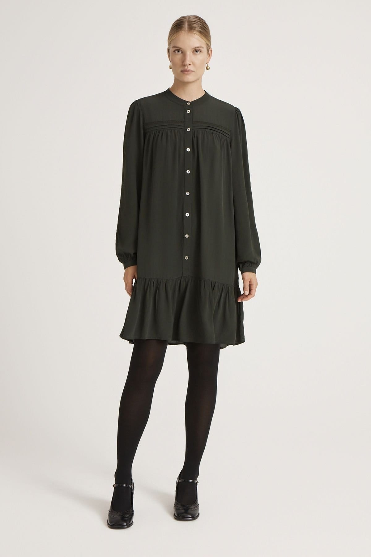 Finery London Finery London Women's Beccy Crepe Short Dress in Dark Green - 1