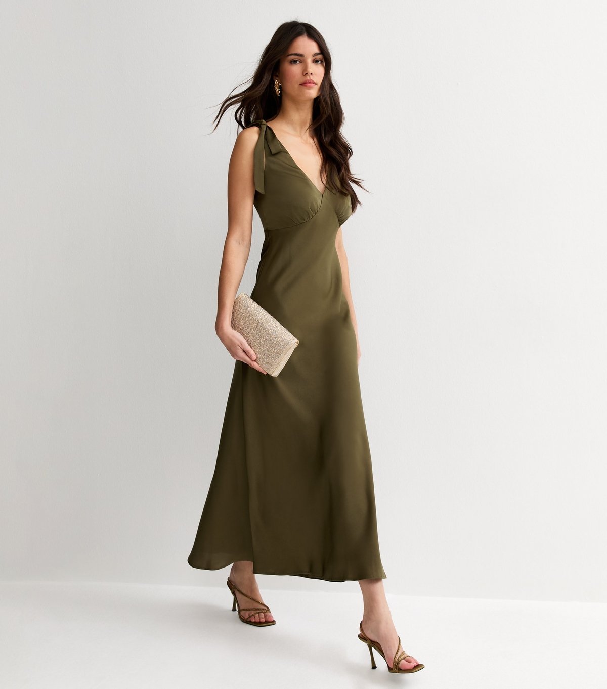 New Look Women's Light Khaki Tie Shoulder Plunge Maxi Dress New Look - 2