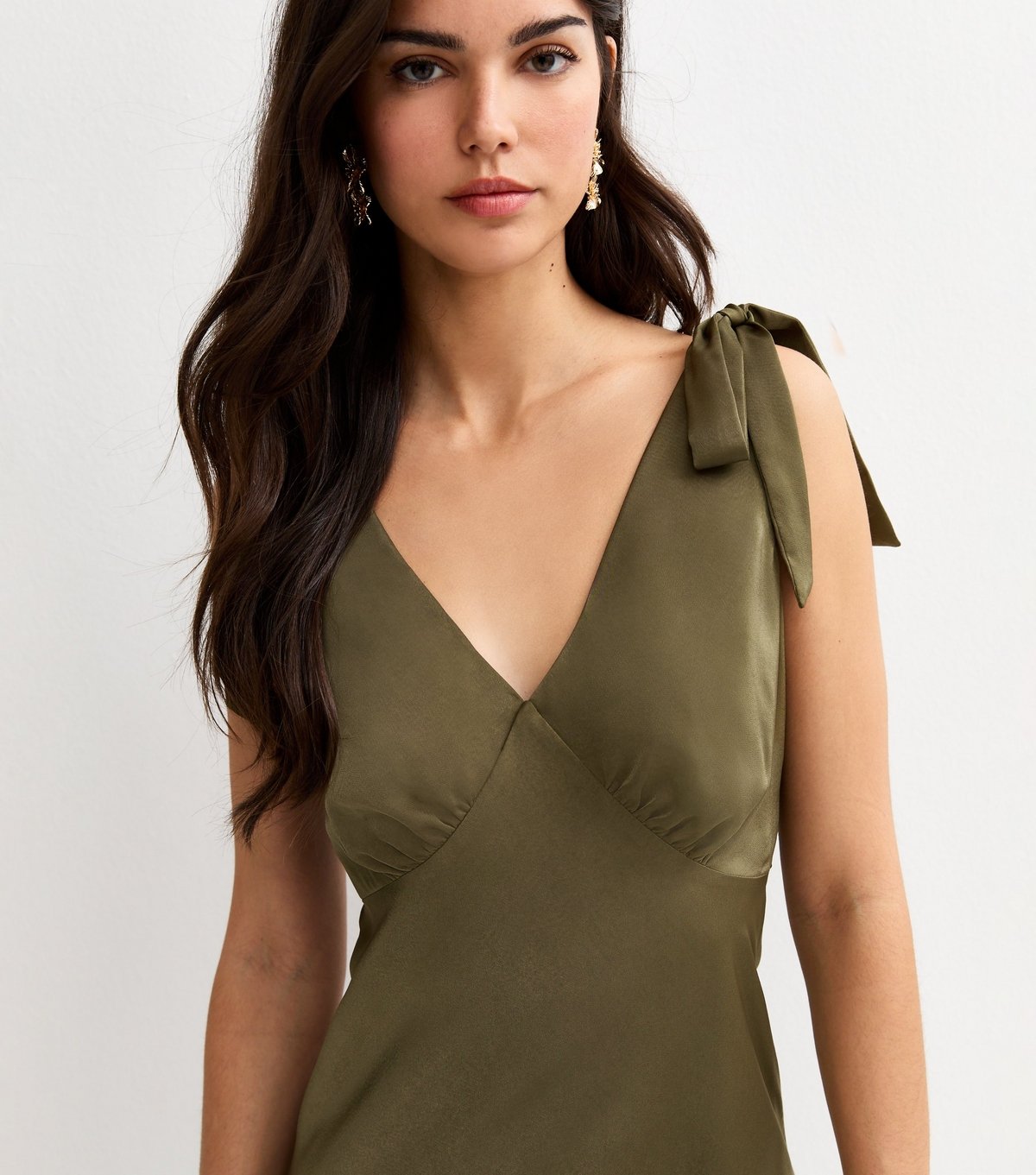 New Look Women's Light Khaki Tie Shoulder Plunge Maxi Dress New Look - 3