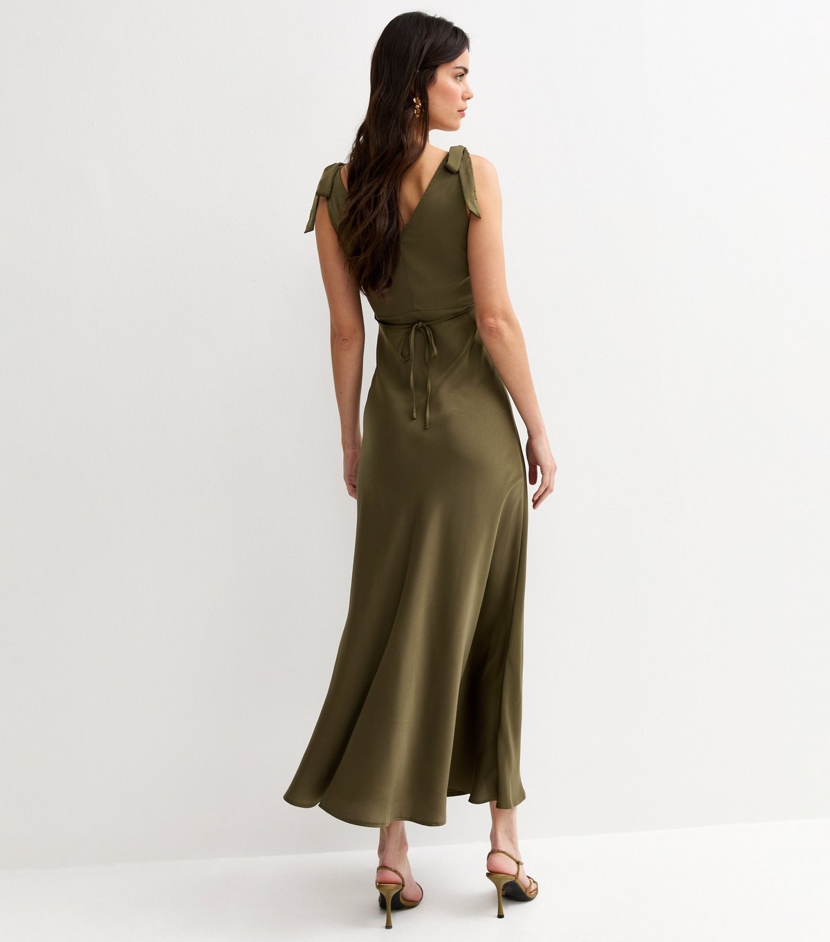 New Look Women's Light Khaki Tie Shoulder Plunge Maxi Dress New Look - 4