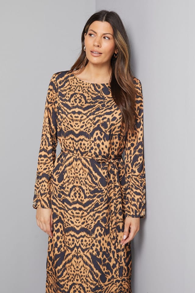 Wallis Wallis Women's Animal Print Belted Column Dress in Black - 2