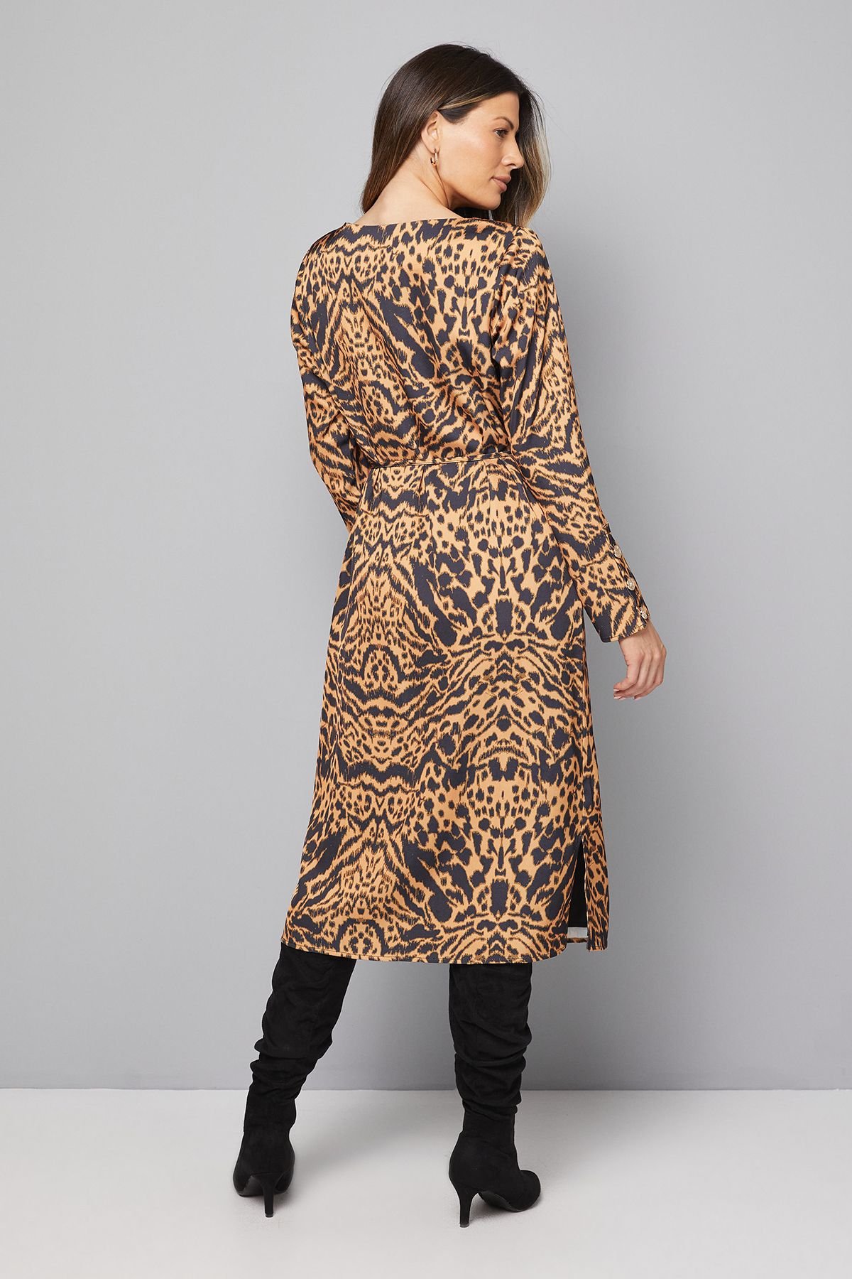 Wallis Wallis Women's Animal Print Belted Column Dress in Black - 4