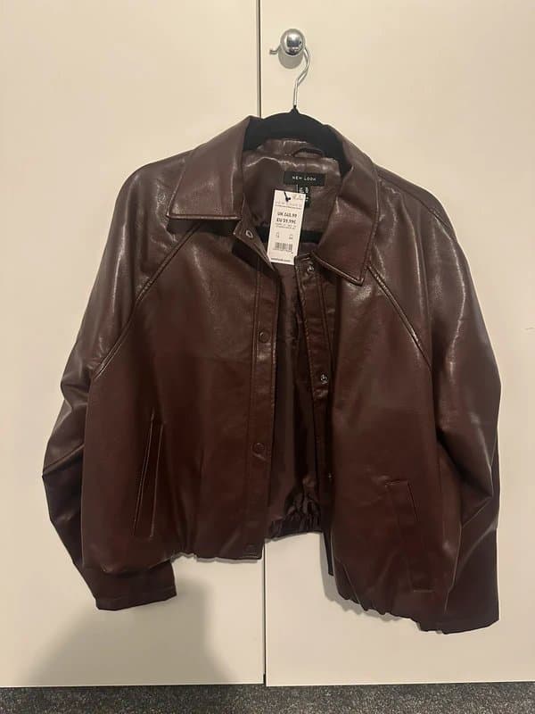 New Look Faux leather bubble hem jacket