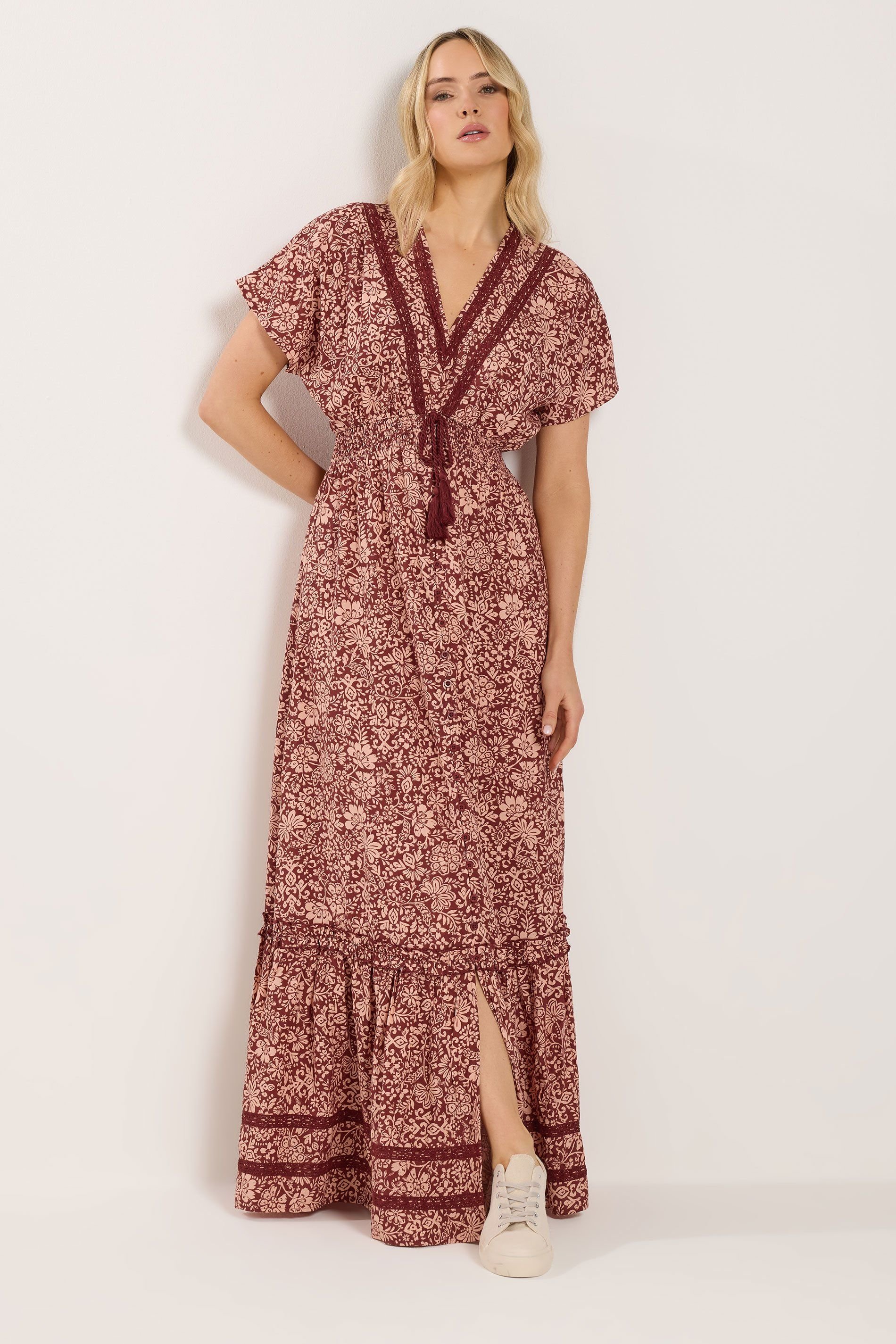 Long Tall Sally Long Tall Sally Women's Tall Floral Textured Maxi Dress in Wine - 3