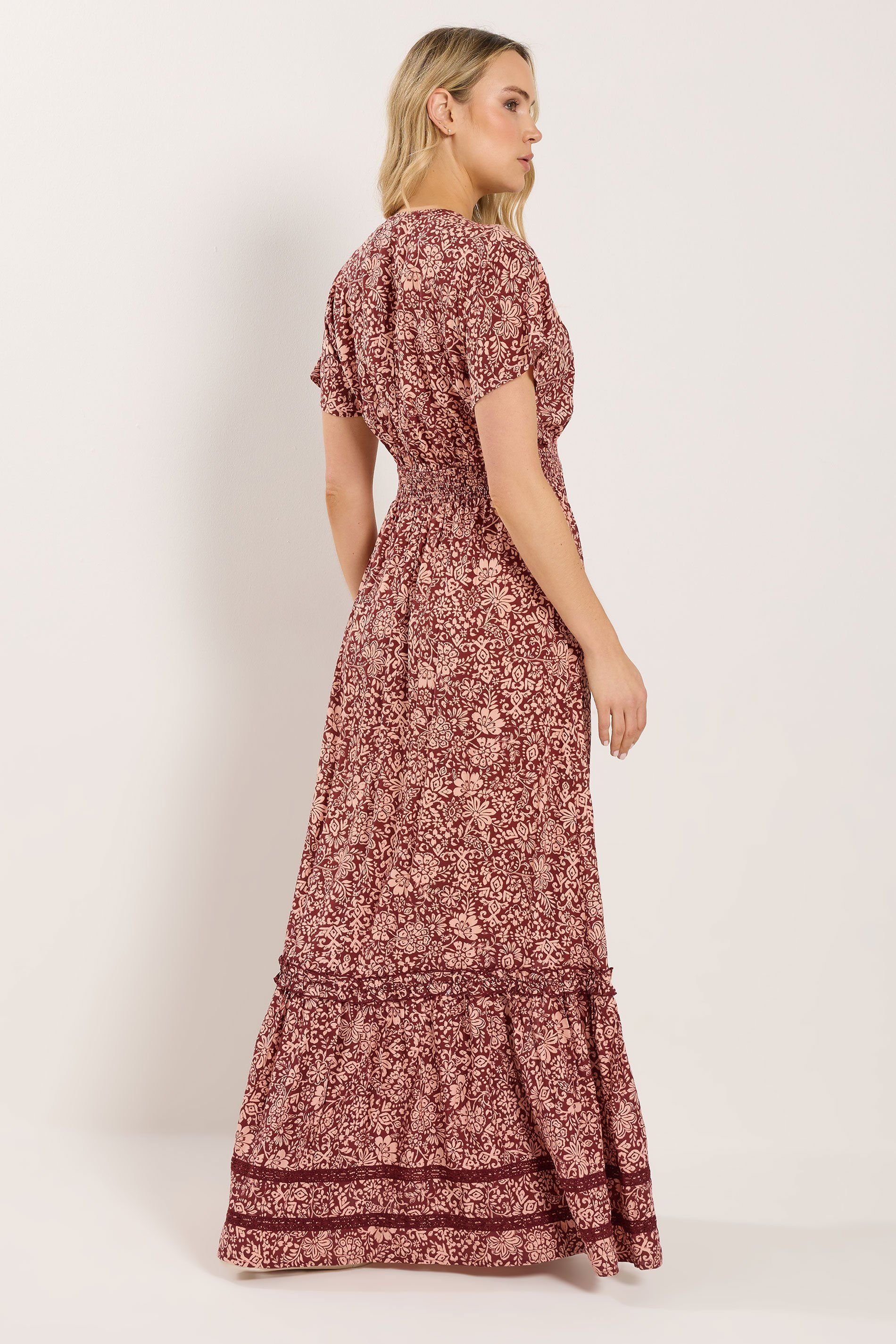 Long Tall Sally Long Tall Sally Women's Tall Floral Textured Maxi Dress in Wine - 4
