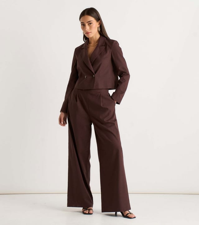 Gini London Women's Dark Brown Linen Mix Wide Leg Trousers Gini London New Look - 3