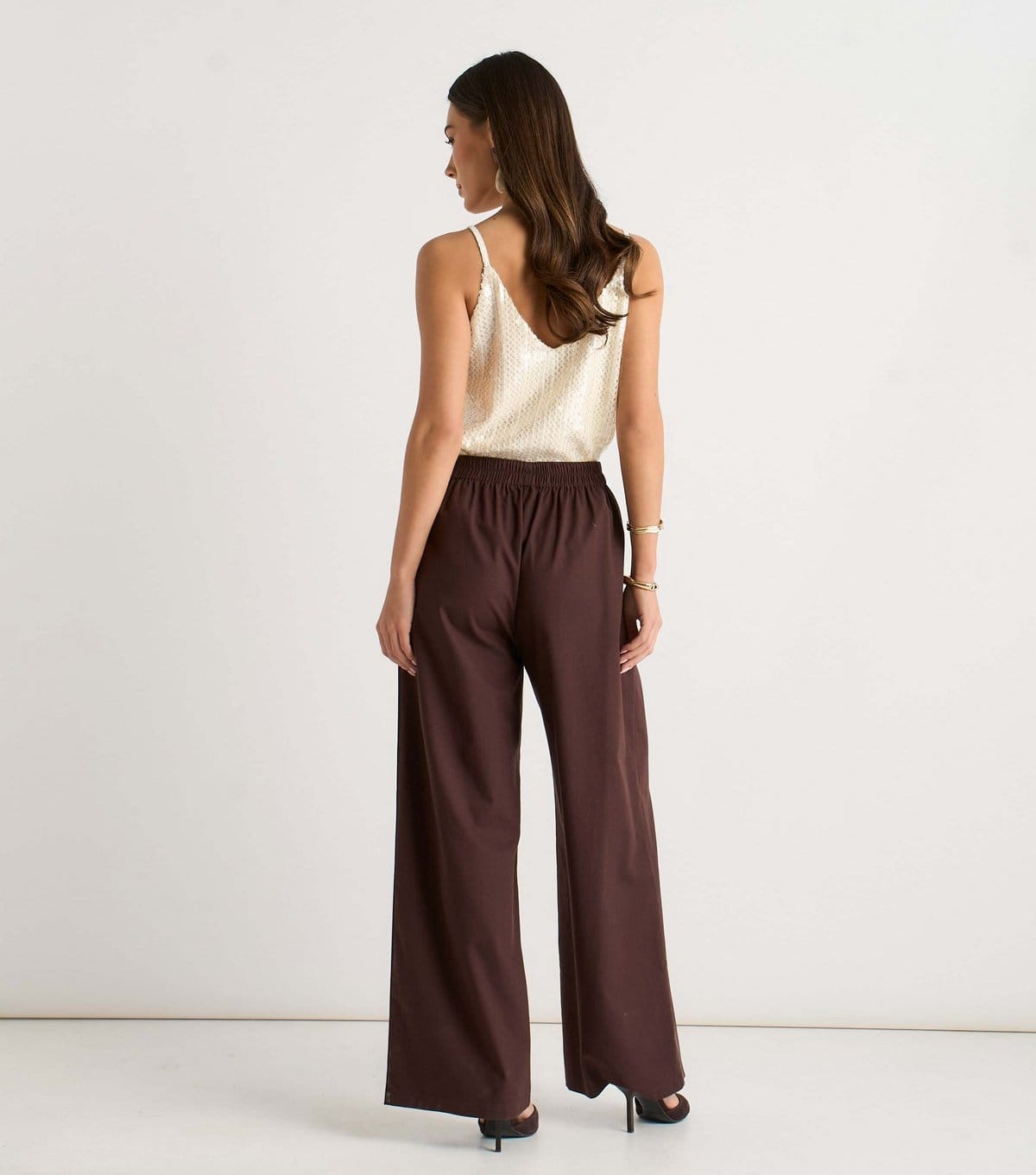 Gini London Women's Dark Brown Linen Mix Wide Leg Trousers Gini London New Look - 4