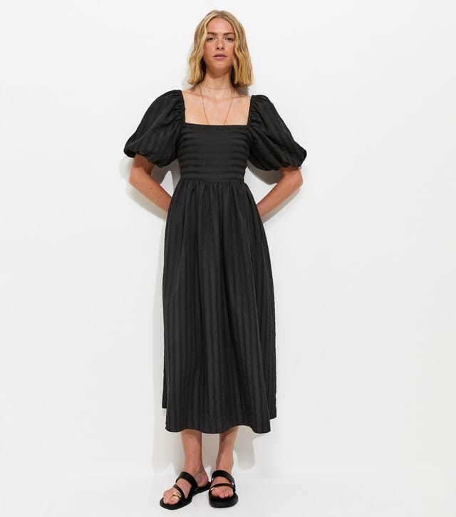 New Look Women's Black Puff Sleeve Striped Midi Dress New Look - 3